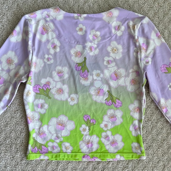 Cynthia Rowley Printed Rashguard Pink/Green Cherry Blossom Large NWT Beach Swim - Picture 12 of 16